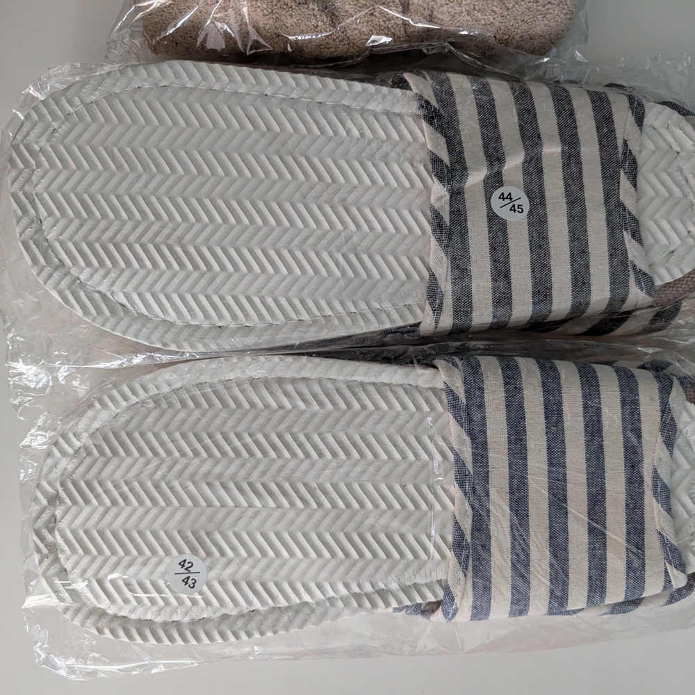 Striped Gray and White Slippers